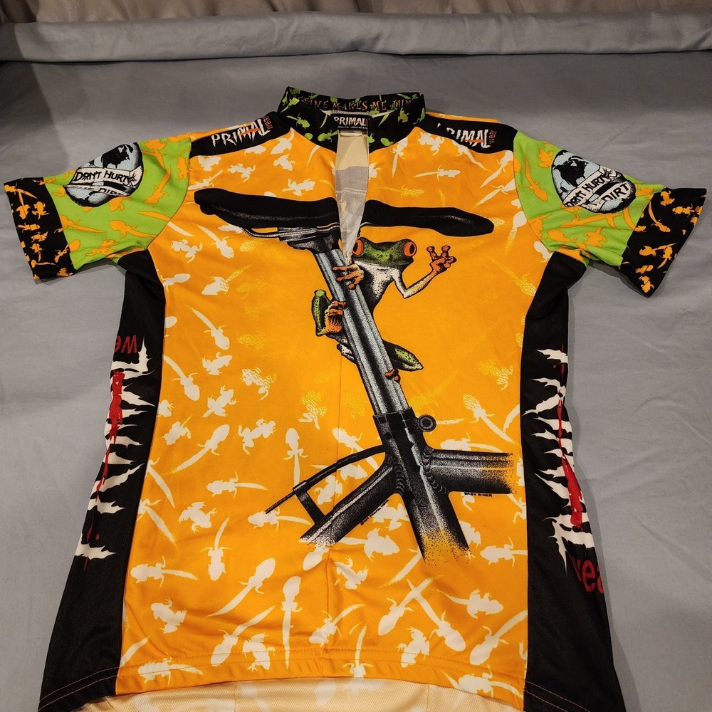M/ Vtg 90s‎ Primal Wear Frog AOP Cycling Bicycle Jersey Shirt USA